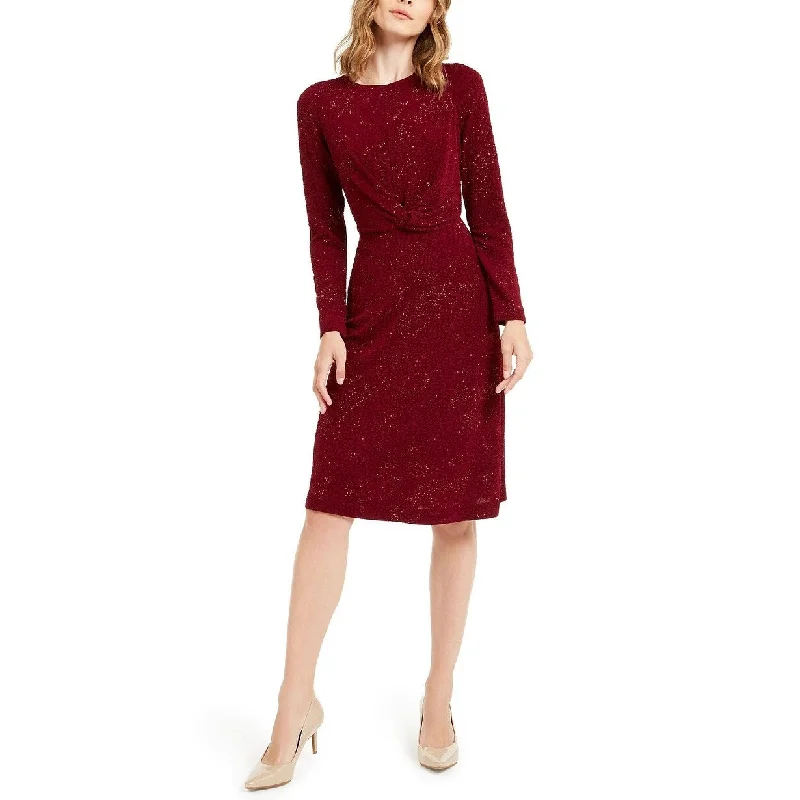 Alfani Women's Petite Twist-Front Fit & Flare Dress Wine Size Medium