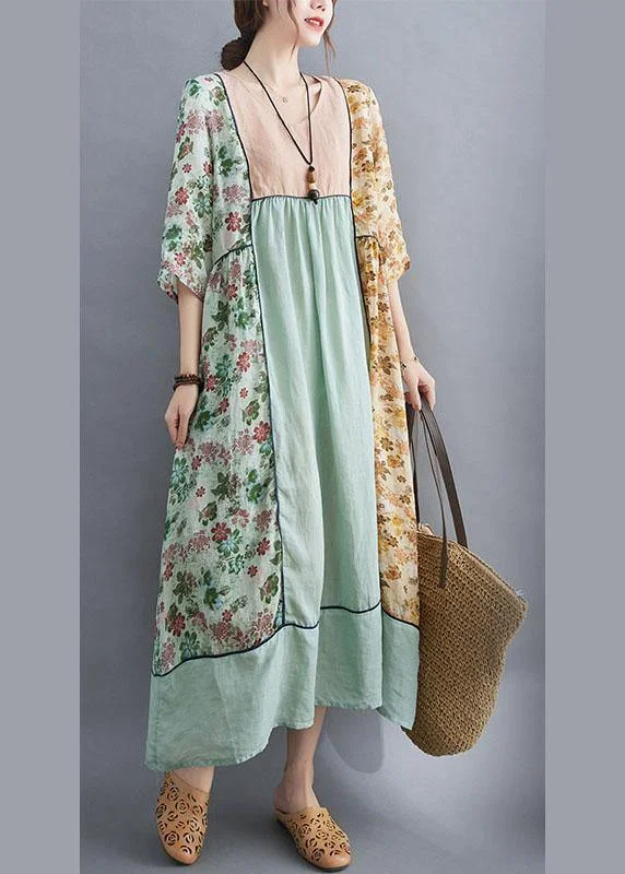 Art Green Patchwork Print Loose Fall Robe Dresses Half Sleeve Bold Women's Animal Print Art Green Patchwork Print Loose Fall Robe Dresses Half Sleeve Bold Women's Animal Print
