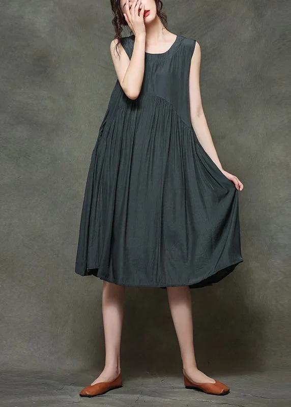 Art Grey U Neck Cotton Sleeveless Maxi Dresses Modern Women's 