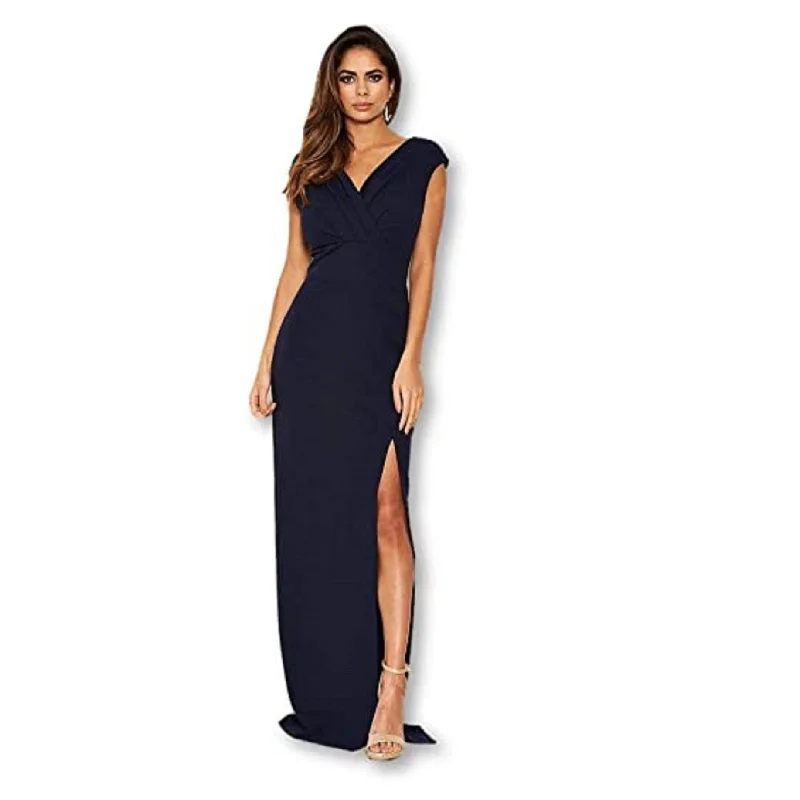 Ax Paris Women's Wrap V-Neck Slit Maxi Dress Navy Size 10