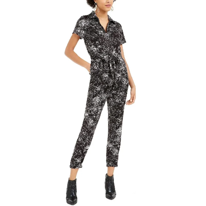 Bar III Women's Splatter Print Utility Jumpsuit Black Size Medium