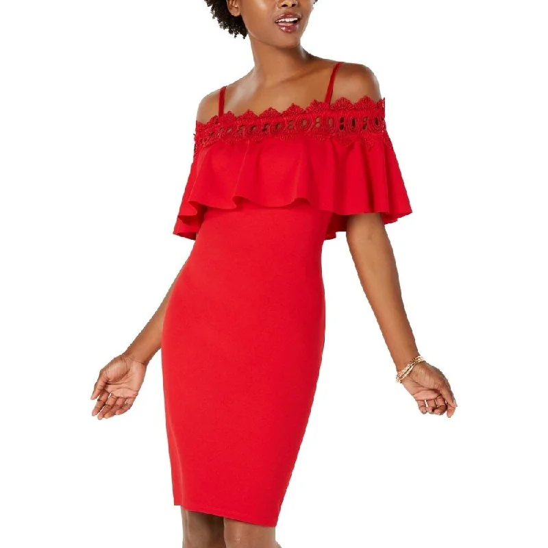 BCX Juniors' Lace-Trim Off-The-Shoulder Dress Red Size 11