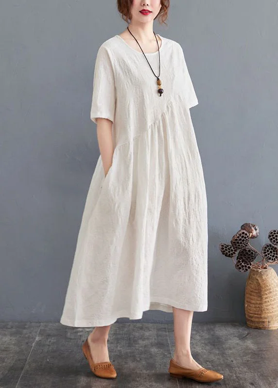 Beautiful Beige Asymmetrical Patchwork Wrinkled Cotton Vacation Dresses Summer Relaxed Women's Beautiful Beige Asymmetrical Patchwork Wrinkled Cotton Vacation Dresses Summer Relaxed Women's