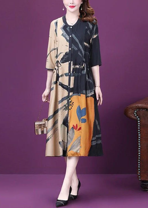 Beautiful Colorblock Drawstring Side Open Print Silk Dresses Summer Australian Beach Beautiful Colorblock Drawstring Side Open Print Silk Dresses Summer Australian Beach