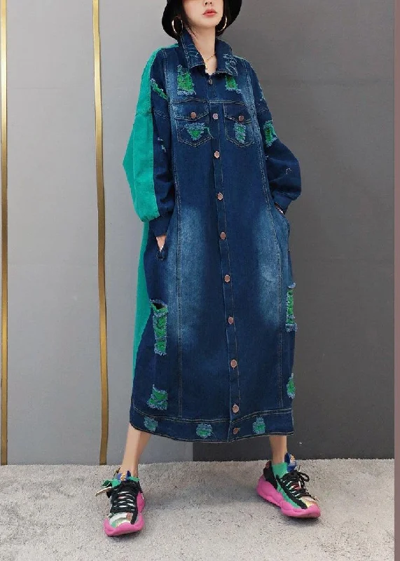 Beautiful Green Quilting Clothes Lapel Hole Maxi Spring Dresses performance