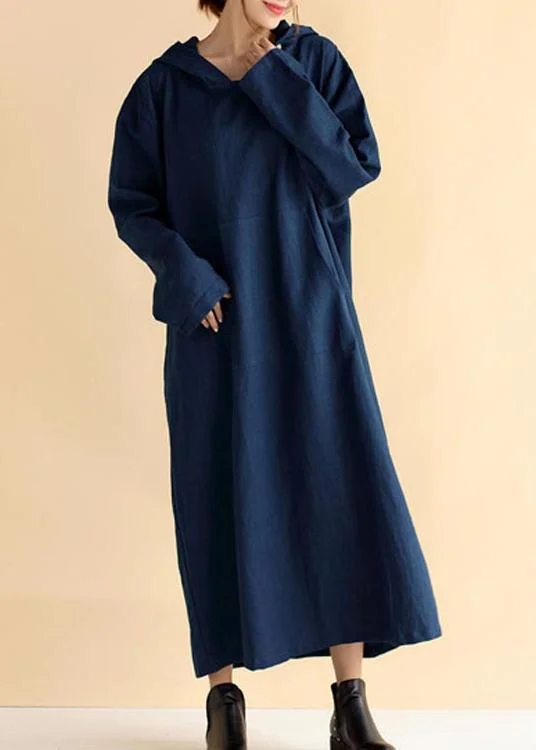 Beautiful Navy Tunic Hooded Pockets Traveling Spring Dresses Sleek Women's 