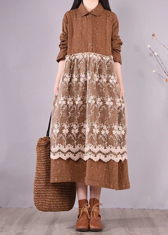 Beautiful Patchwork Lace Spring Clothes For Women Catwalk Chocolate Print Long Dresses Monochromatic Office Style Beautiful Patchwork Lace Spring Clothes For Women Catwalk Chocolate Print Long Dresses Monochromatic Office Style