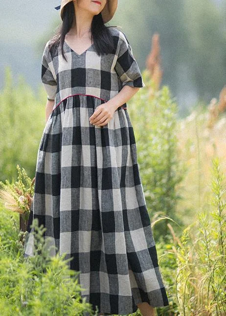 Beautiful V-Neck Patchwork Summer Women Black White Plaid Dresses Stylish Women's Tropical Beautiful V-Neck Patchwork Summer Women Black White Plaid Dresses Stylish Women's Tropical