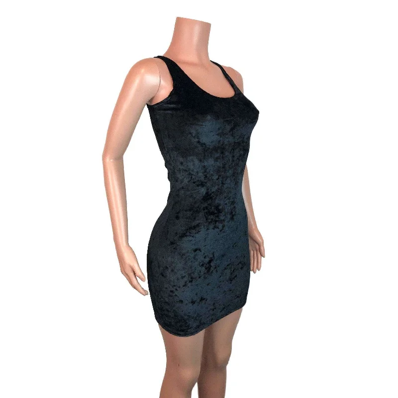 Black Crushed Velvet Bodycon Dress