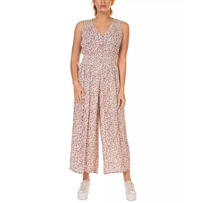 Black Tape Women's Smocked Waist Culotte Printed Jumpsuit Pink Size S - Small