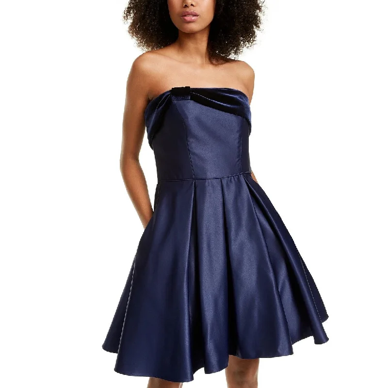 Blondie Nites Juniors' Strapless Velvet & Satin Dress Navy Size 0