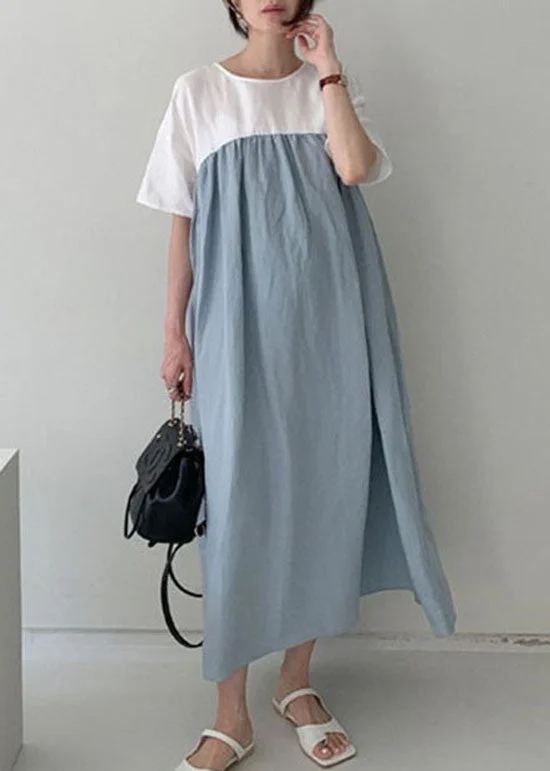 Blue Robe Dresses Cinched wrinkled Short Sleeve Compression