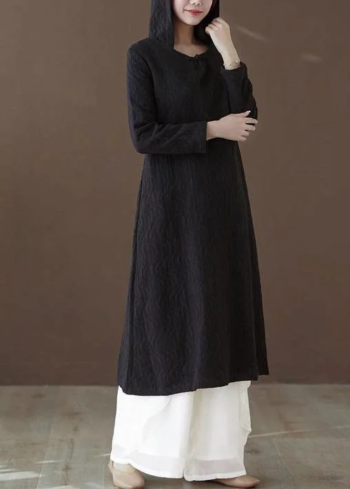 Bohemian Black Striped Tunic Hooded Robe Dresses Vintage Women's 1970S 