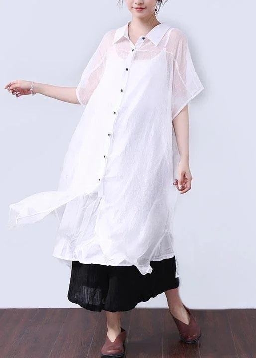 Bohemian Cotton Quilting Clothes Summer Dresses Button Elbow Sleeves Women White Dress Preppy Women's College