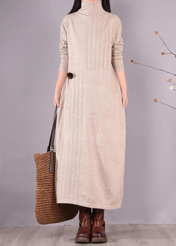 Bohemian High Neck Spring Dresses Wardrobes Beige Vestidos De Lino Dress Adventure