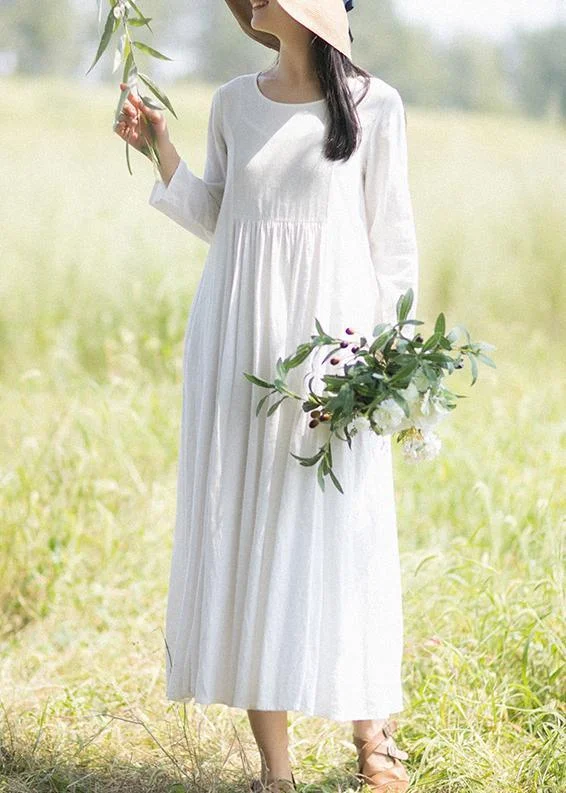 Bohemian O Neck Cinched Quilting Dresses New White Dress Feminine Women's Soft 