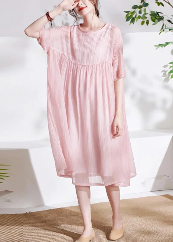 Boho Pink O-Neck Patchwork Summer Cotton Maxi Dresses Half Sleeve Dynamic Women's High - energy