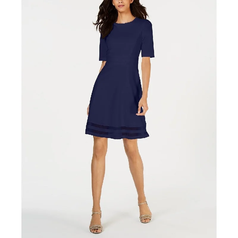 Calvin Klein Women's Elbow-Sleeve Illusion-Detail Dress Blue Size 8