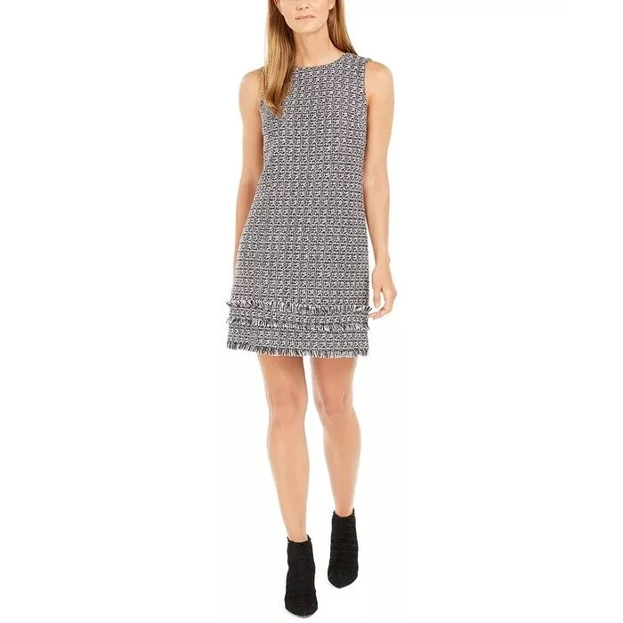 Calvin Klein Women's Fringed Tweed Shift Dress Gray Size 16