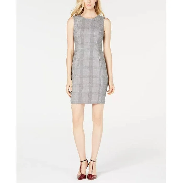 Calvin Klein Women's Plaid Sheath Dress Grey Size 8