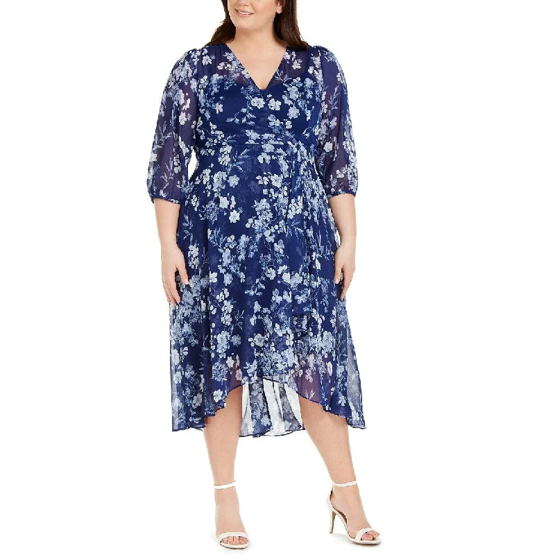 Calvin Klein Women's Plus Size Floral-Print Maxi Dress Blue Size 20