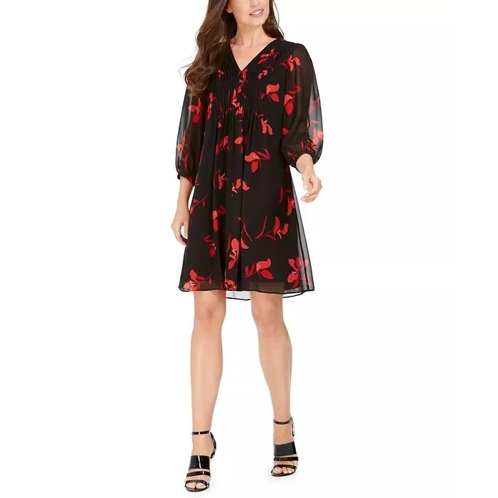 Calvin Klein Women's Red-Floral A-Line Dress Red Size 2