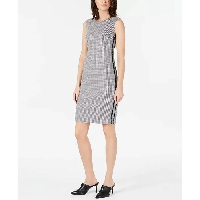 Calvin Klein Women's Ric Rac Houndstooth Sheath Dress Charcoal Size 4