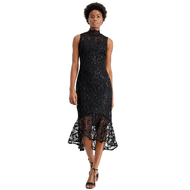 Calvin Klein Women's Sequin Lace High-Low Sheath Dress Black Size 2