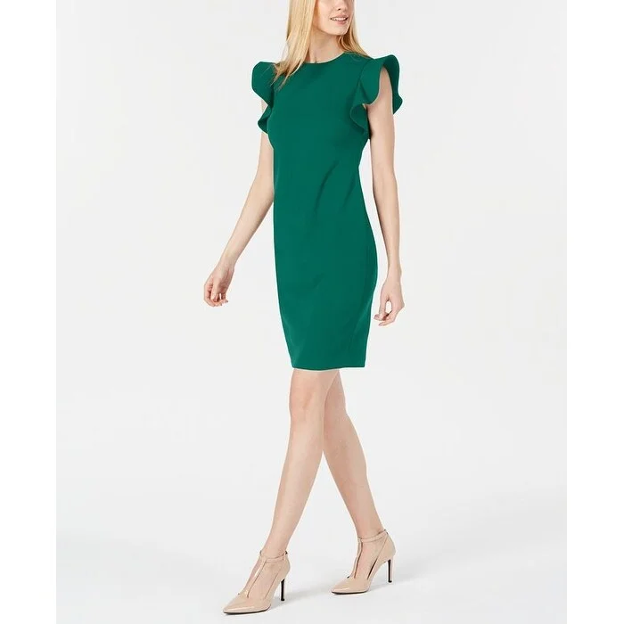 Calvin Klein Women's Stitched-Ruffle Sheath Dress Green Size 6