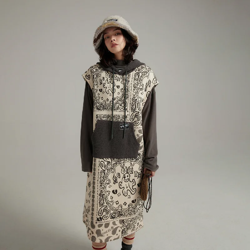 Paisley Print Hooded Dress Youthful Women's Pop