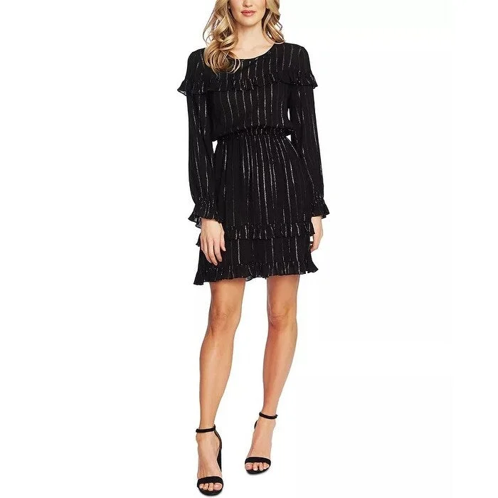 Cece Women's Metallic Stripe Ruffle Dress Black Size X-Large