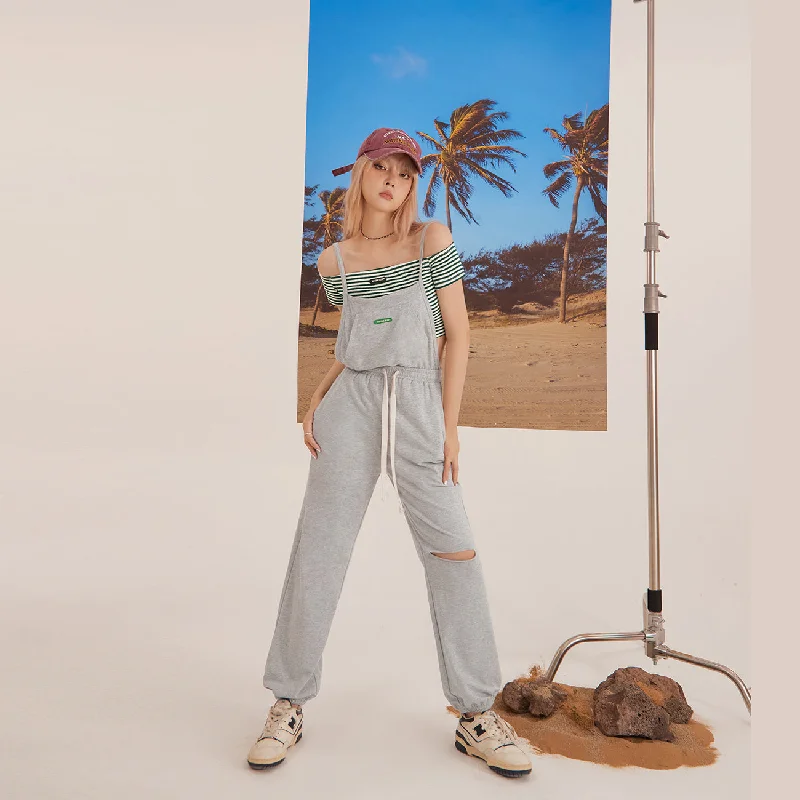Split Jogger Jumpsuit Classic Women's Pin - striped