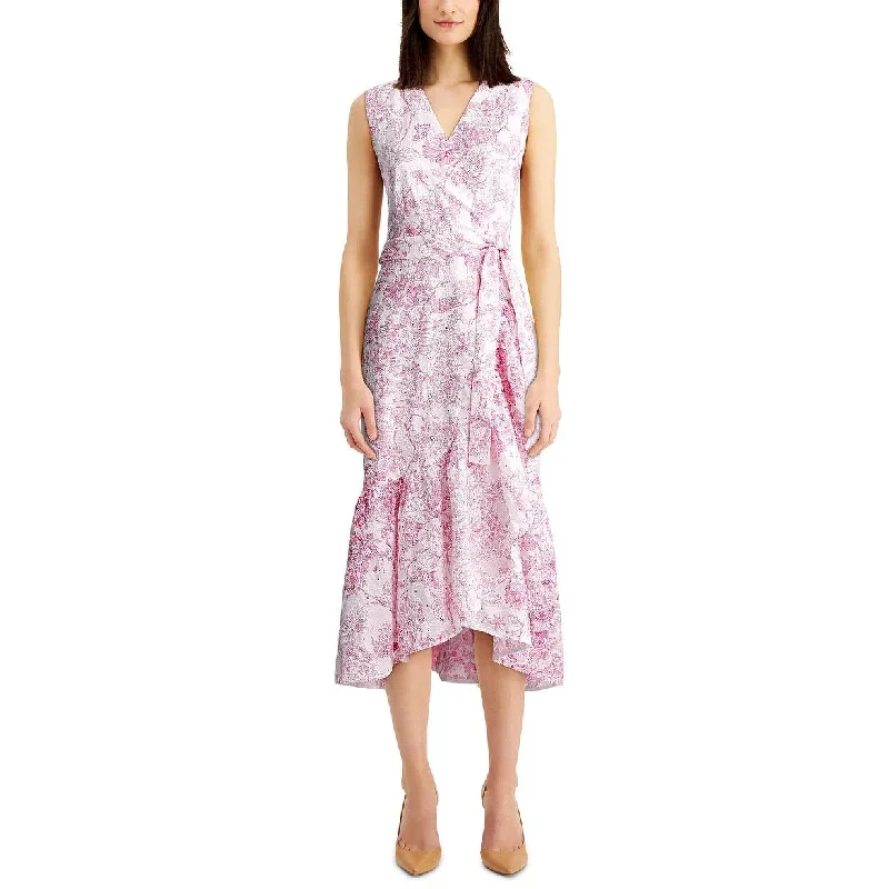 Charter Club Women's Printed Faux-Wrap Dress Pink Size 8