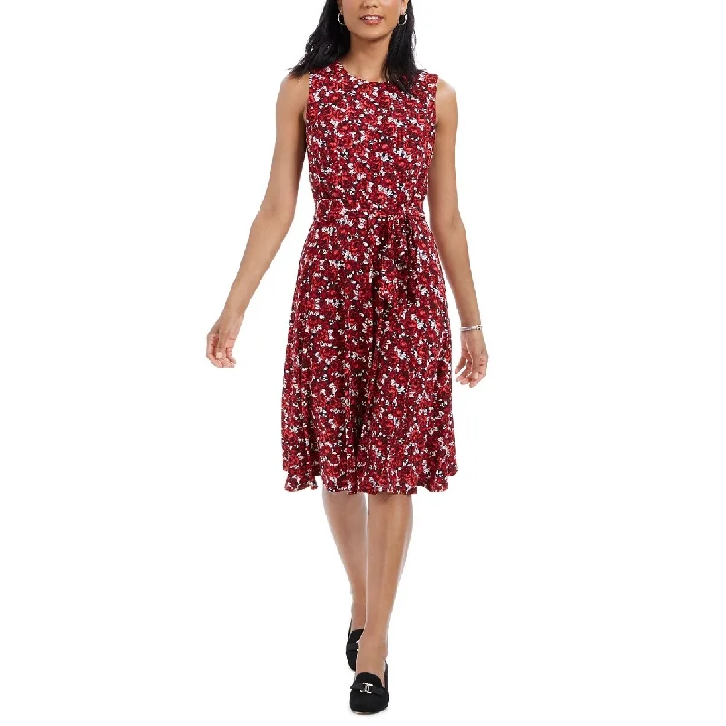 Charter Club Women's Printed Tie-Waist Dress Medium Red Size Small