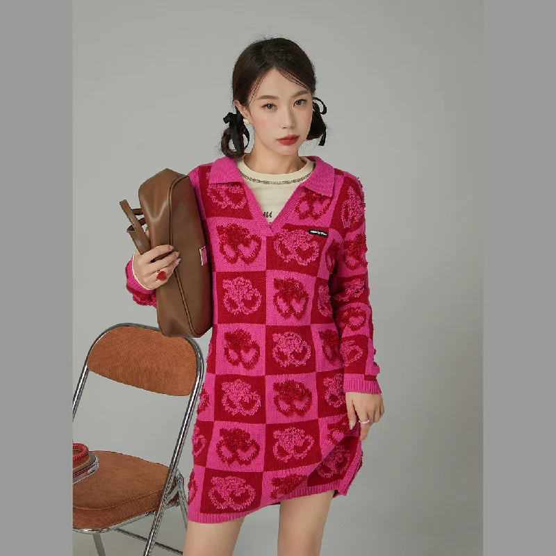 Love In Space Open Collar Knit Dress Monochromatic All - in - one