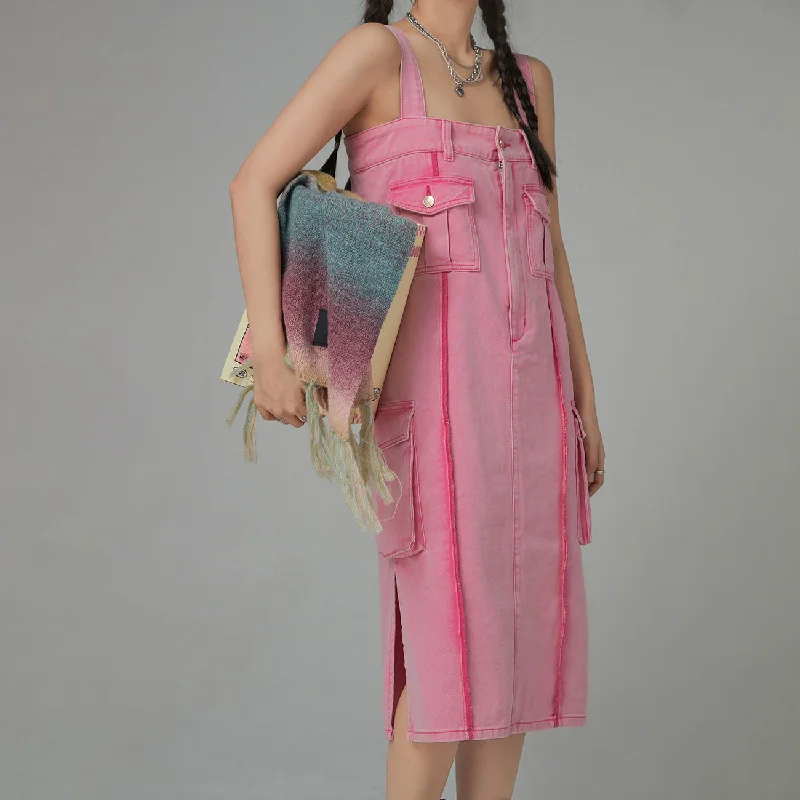 So In Love Pocket Denim Overalls Dress Earthy Women's 