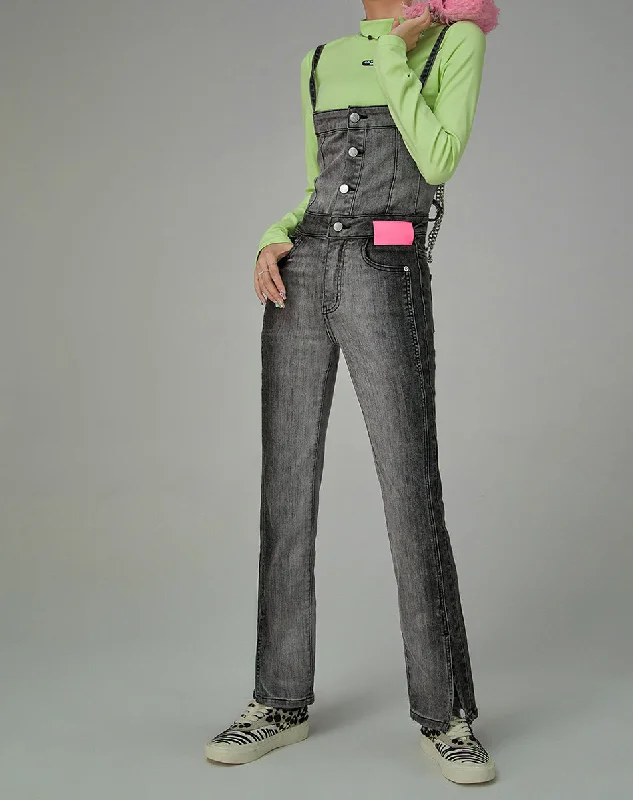 Shading Denim Jumpsuit Sleek Women's Metallic