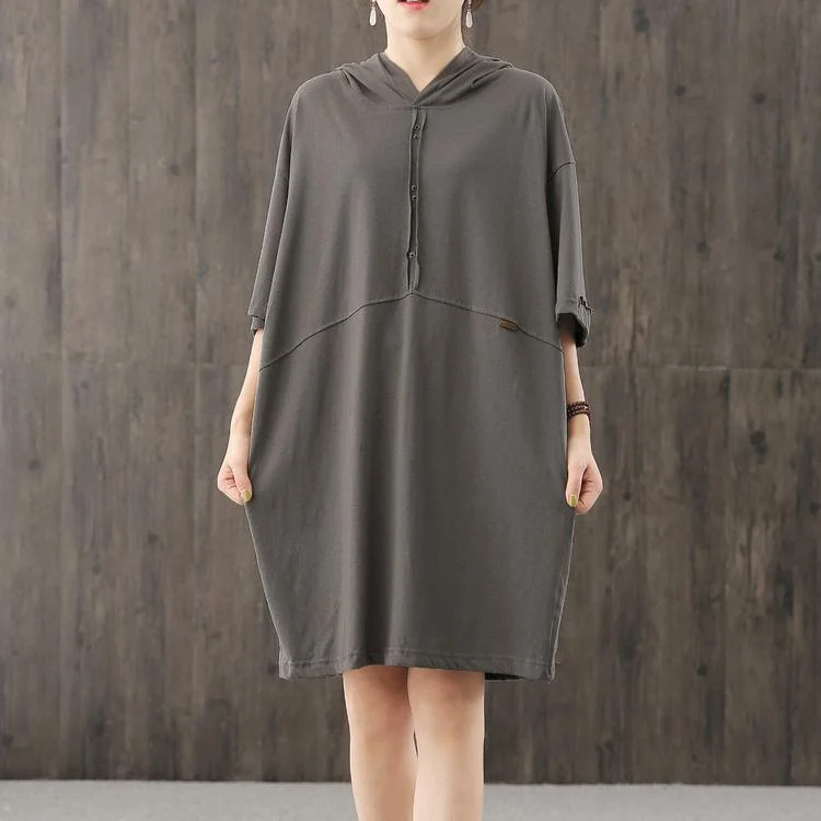 Chic dark gray dresses hooded patchwork Maxi fall Dresses Feminine Women's Style 