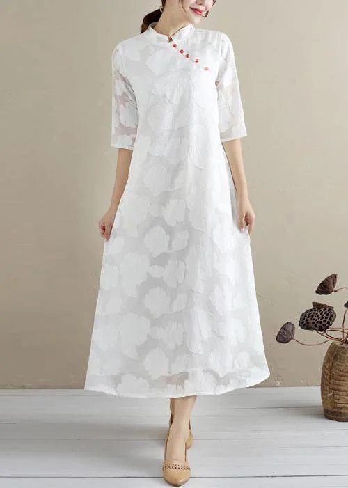 Chic Stand Collar Summer Clothes For Women Work White Cut flowers Loose Dresses Stylish Women's Neon Chic Stand Collar Summer Clothes For Women Work White Cut flowers Loose Dresses Stylish Women's Neon