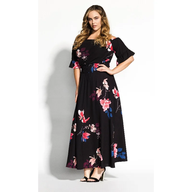 City Chic Women's Spring Lotus Off The Shoulder Maxi Dress Size 16W