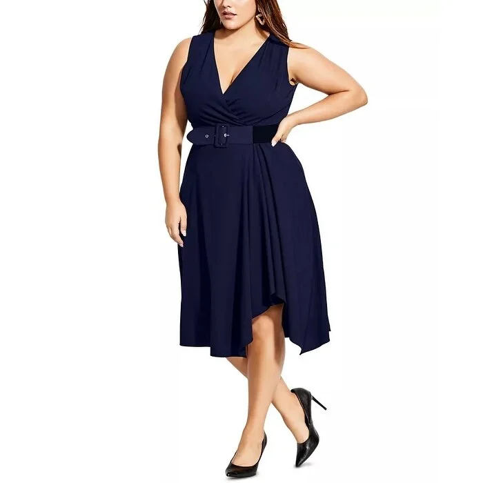 City Chic Women's Trendy Plus V Neck Faux Wrap Dress Blue Size 24W