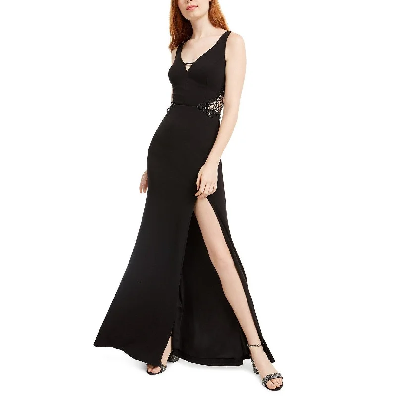 City Studios Juniors' Embellished-Applique Slit Gown Black Size 5