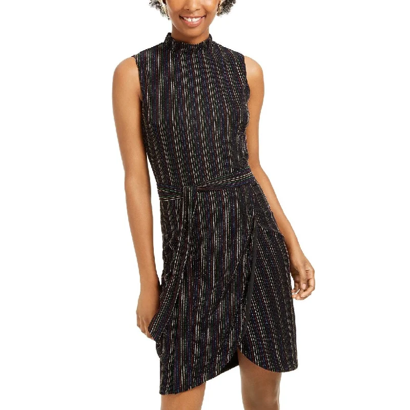 City Studios Juniors' Metallic-Stripe Sheath Dress Black Size Large