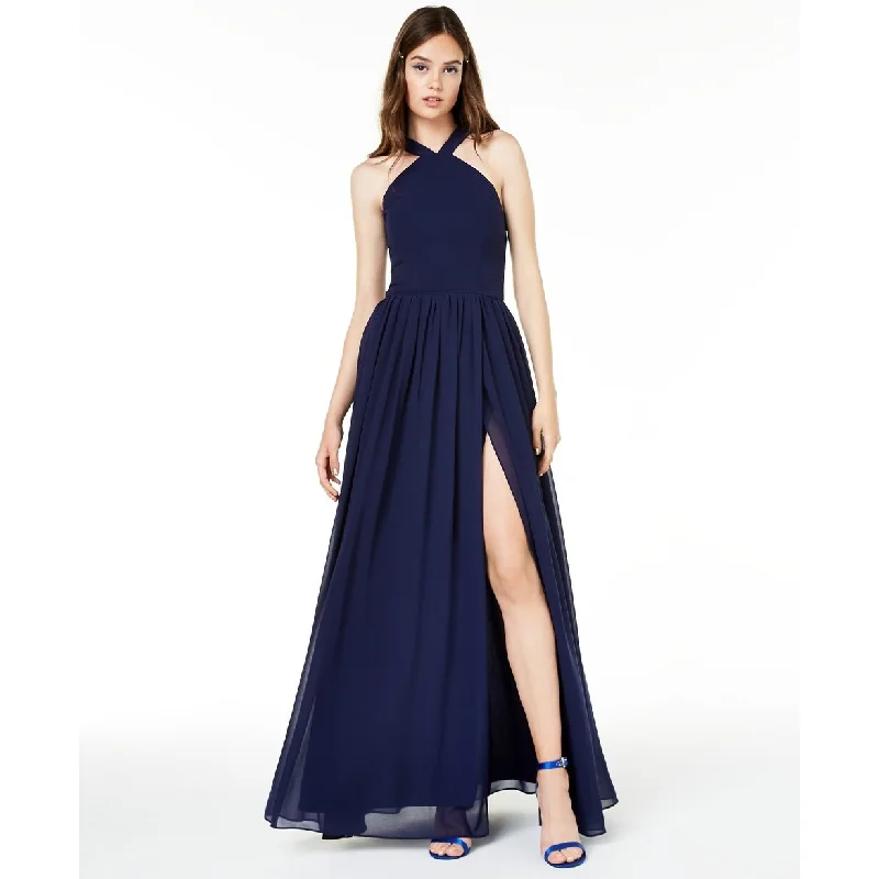 City Studios Juniors' Side-Slit Gown Blue Size 5