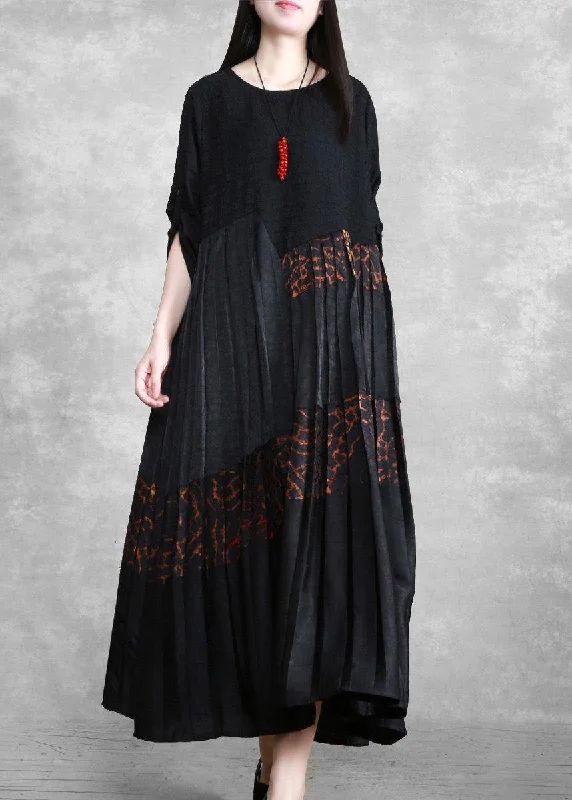 Classy Black Print Outfit O Neck Patchwork Dresses Refined Women's Hand - crafted