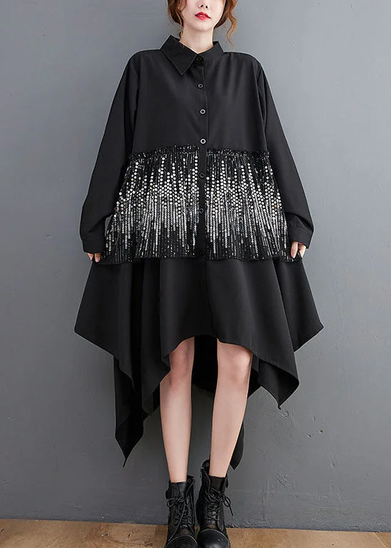 Classy Black Sequins asymmetrical design Dresses Spring Dynamic Women's High - energy Classy Black Sequins asymmetrical design Dresses Spring Dynamic Women's High - energy