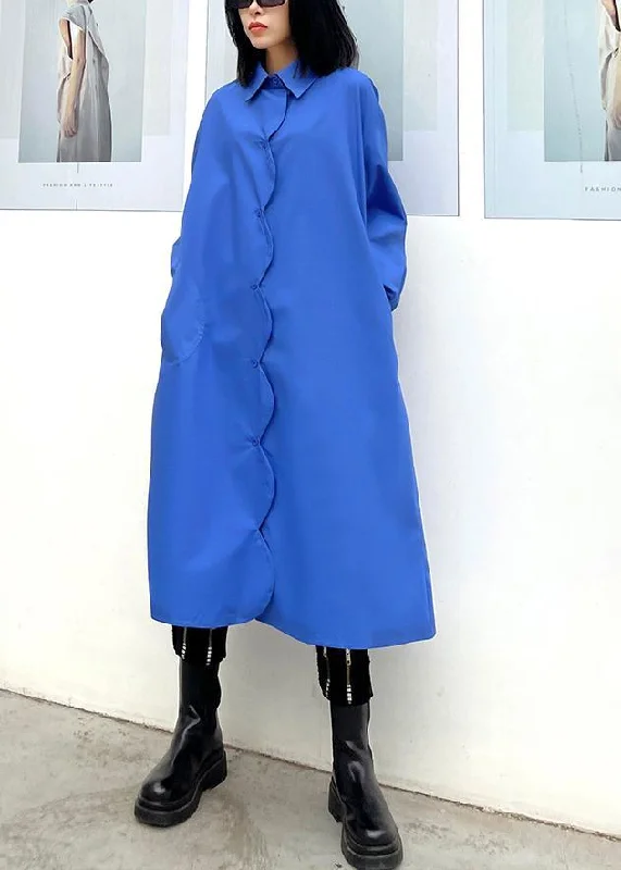 Classy Blue Quilting Dresses Lapel Pockets Maxi Spring Dress Traditional Women's Wool Classy Blue Quilting Dresses Lapel Pockets Maxi Spring Dress Traditional Women's Wool
