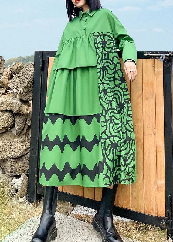 Classy Lapel Patchwork Spring Outfit Green Print Traveling Dresses Sleek Women's Metallic Classy Lapel Patchwork Spring Outfit Green Print Traveling Dresses Sleek Women's Metallic