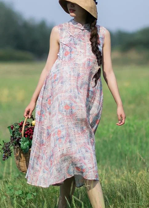 Classy Pink Print Dresses Summer Sleeveless Dresses Sporty Women's Tennis