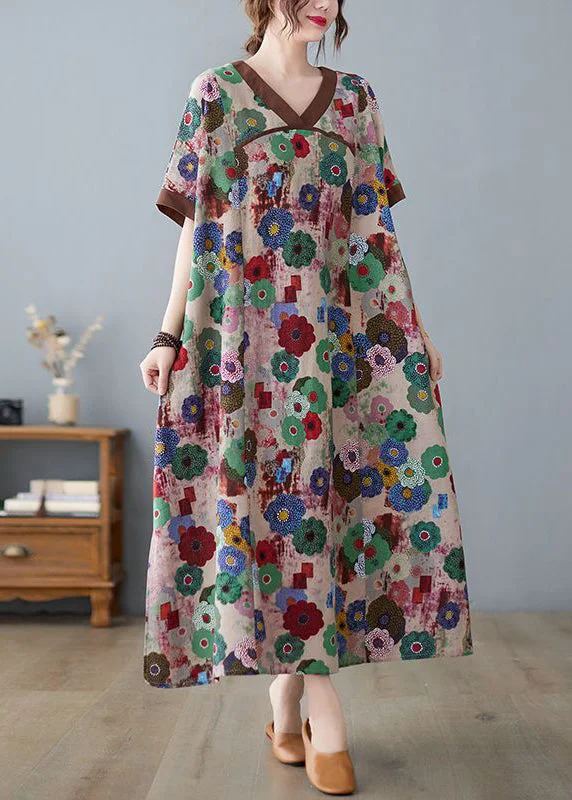 Coffee Patchwork Cotton Robe Dresses Summer Scandinavian
